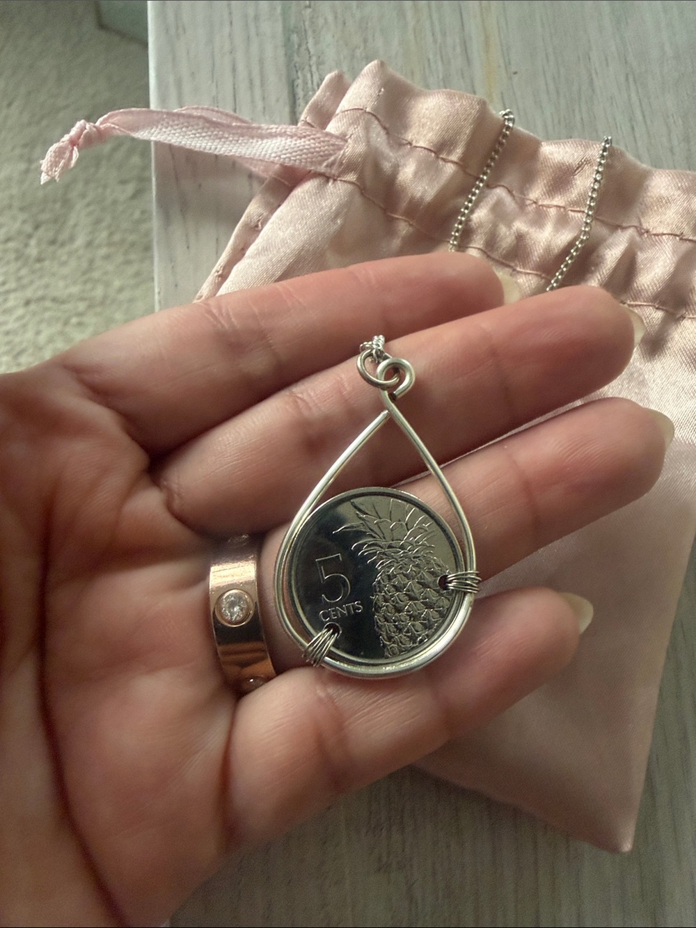Silver Teardrop Coin Pendant Necklace